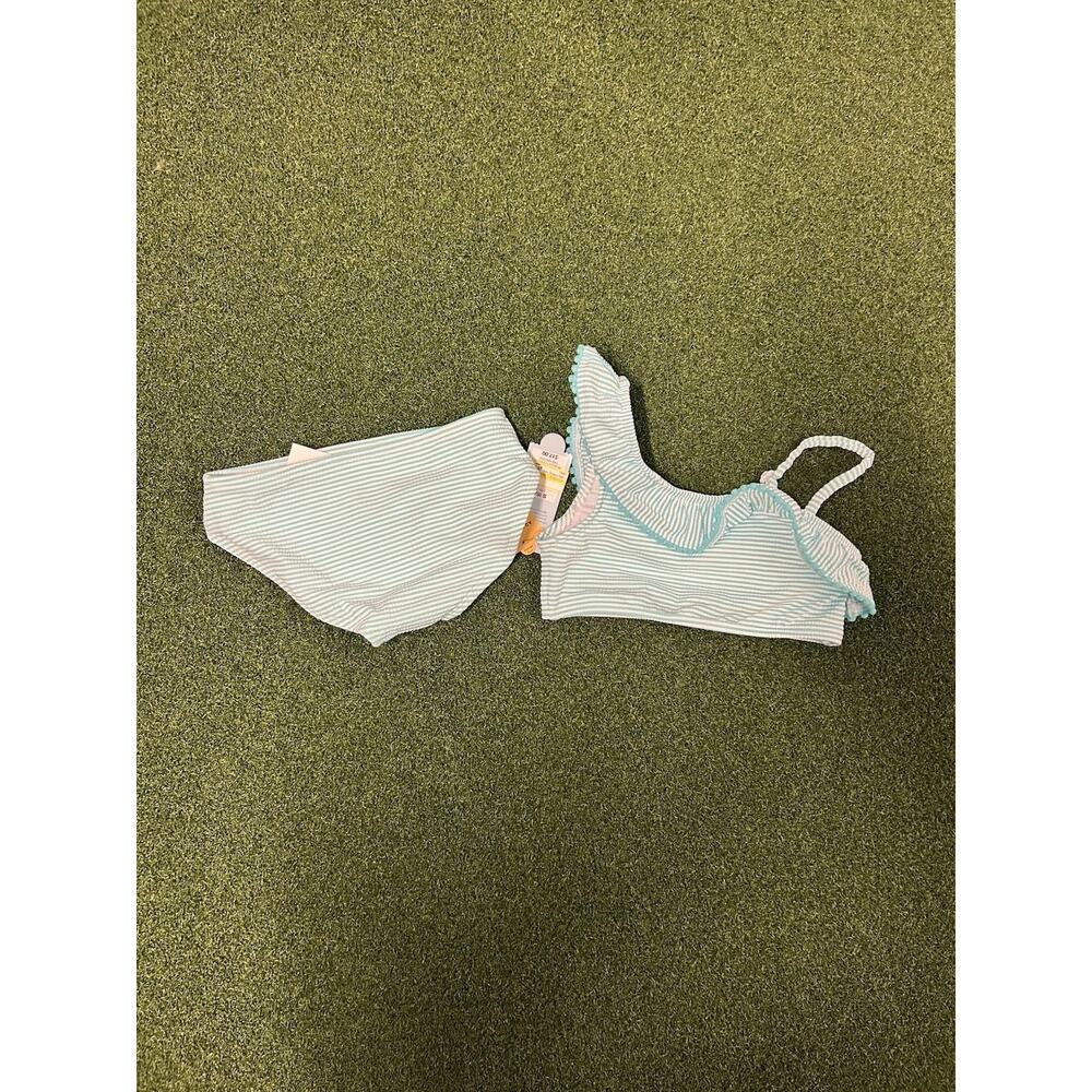 Cat&jack Girls Swimsuit Bikinis Set Size Small Blue And White Stripe